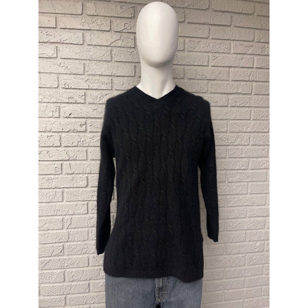 Vintage Express Black Men’s Rabbit Hair / Lambswool Black Cable Sweater Size M